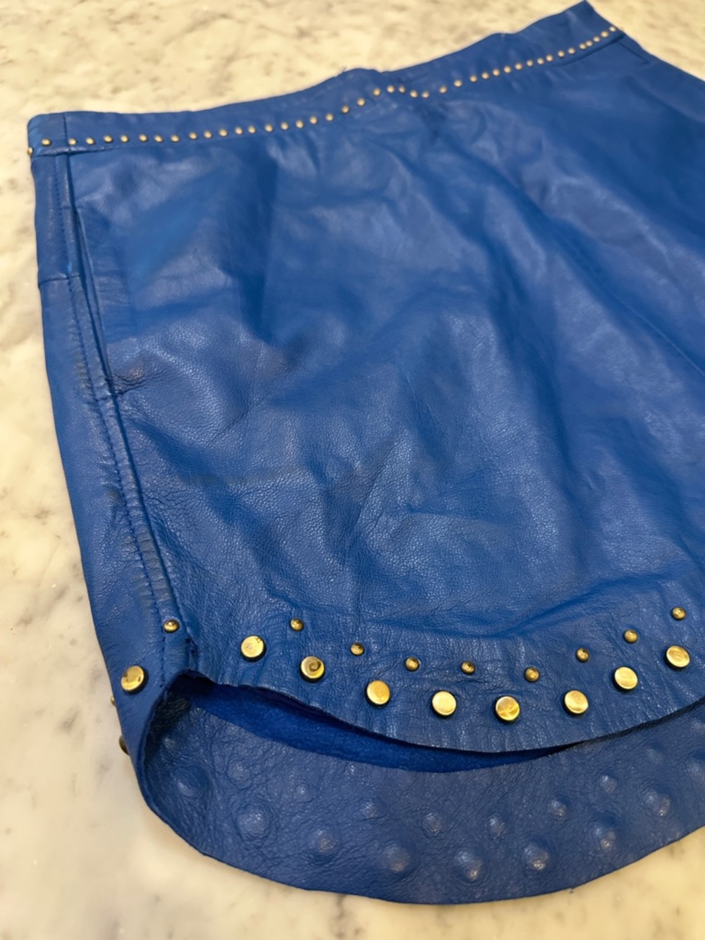 Karina Grimaldi Cobalt Blue Florence Studded Leather Mini Skirt
